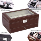 12 Slot PU Leather Lockable Watch and Jewelry Storage Boxes (Brown)