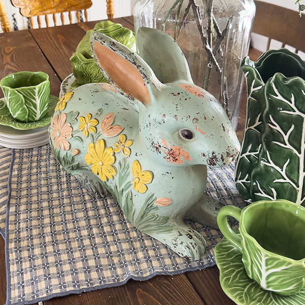 Hand-Painted Floral Meadow Bunny Garden Statue | Indoor/Outdoor
