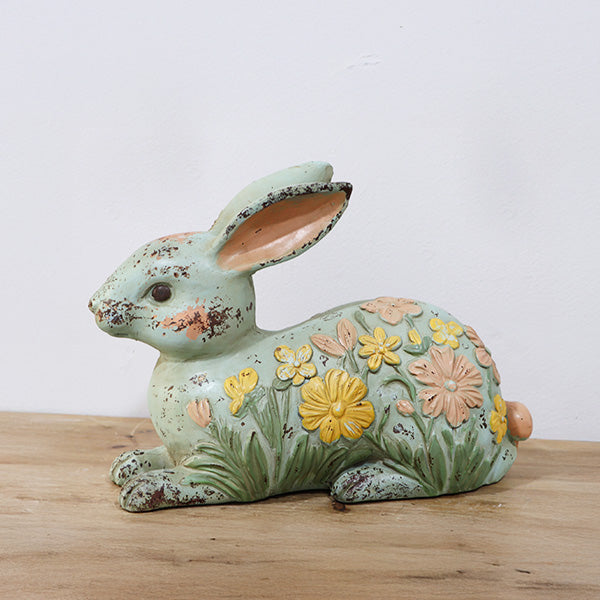 Hand-Painted Floral Meadow Bunny Garden Statue | Indoor/Outdoor