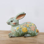 Hand-Painted Floral Meadow Bunny Garden Statue | Indoor/Outdoor